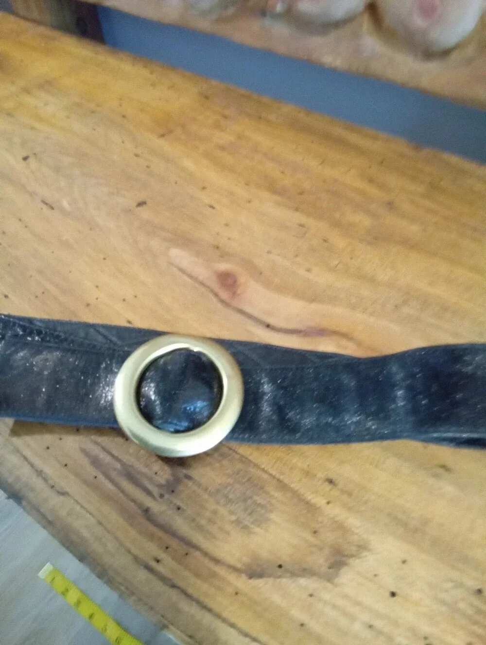 Vintage Black Soft Quilted Wide Band Leather Belt with Gold Ring Buckle